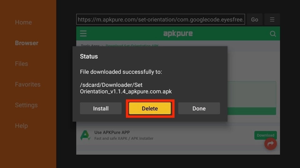 delete set orientation apk files
