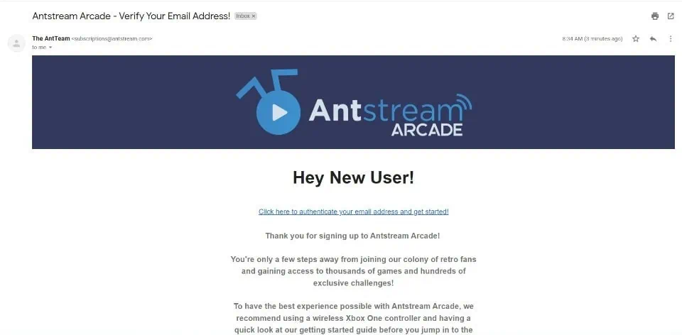 email for an antstream verification