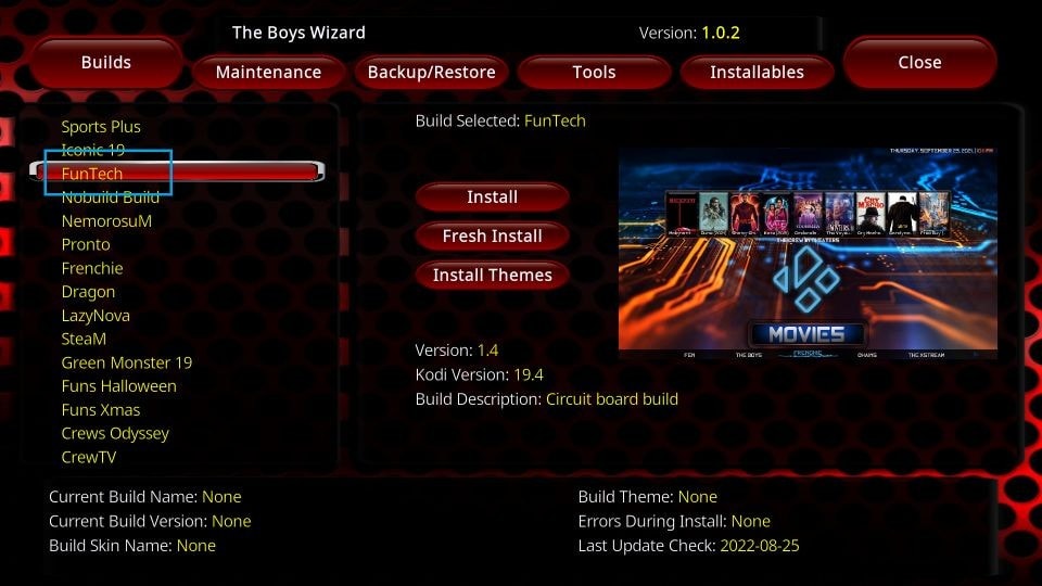 list of kodi builds