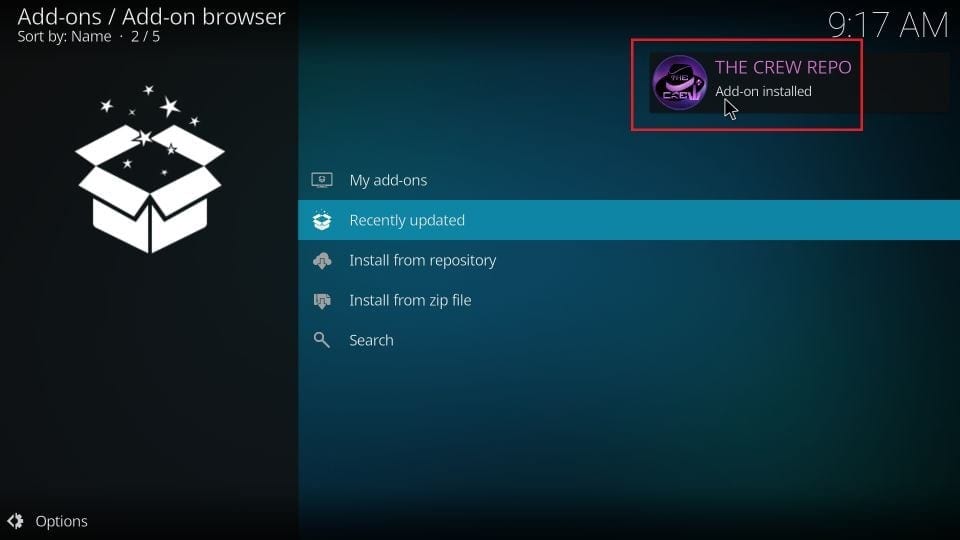 the crew repo addon installed