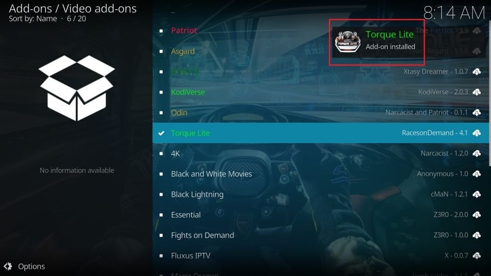 torque lite addon installed