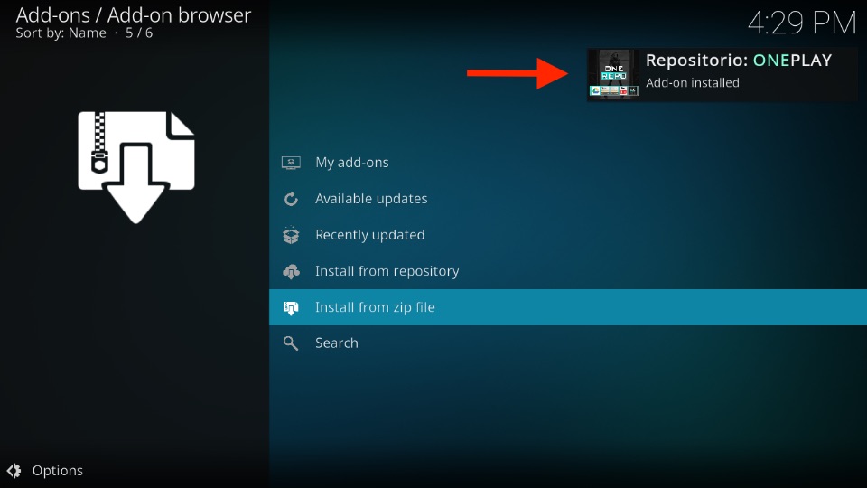 Repositorio ONEPLAY Add-on installed