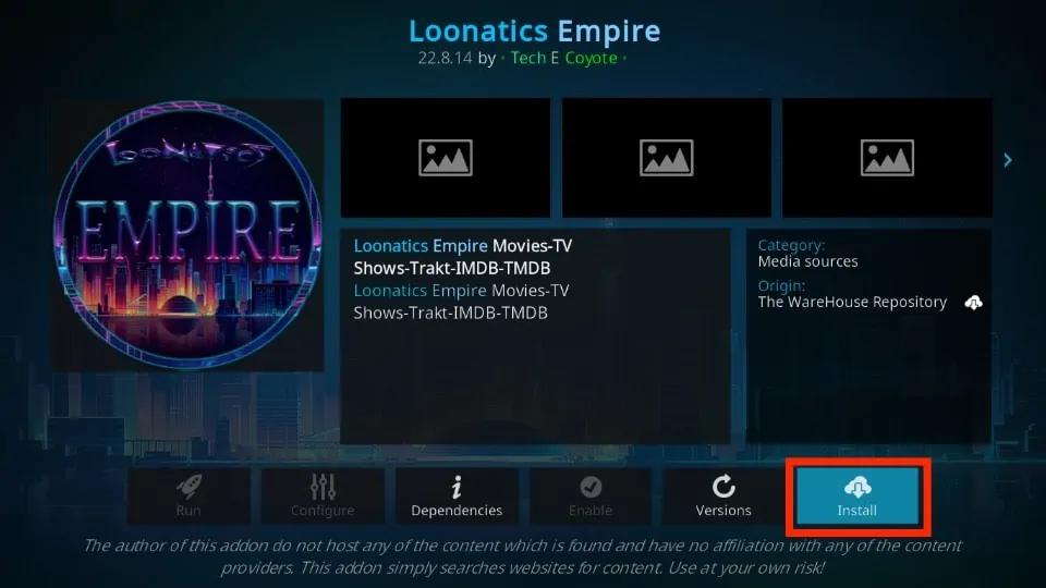 install loonatics empire kodi addon
