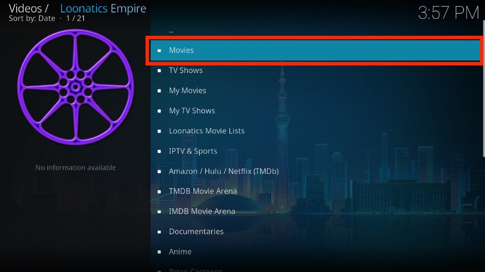 select movies tab