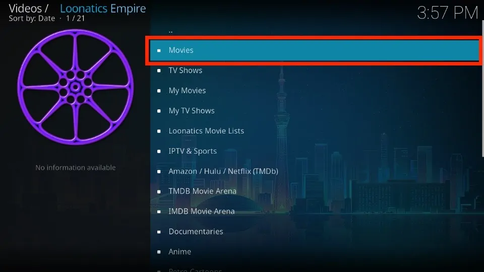 select movies tab