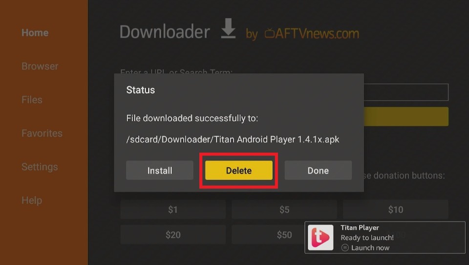 delete titan player apk files