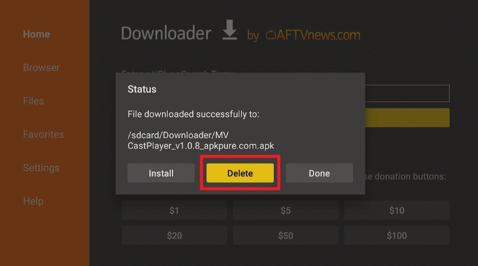 delete mv cast player apk files