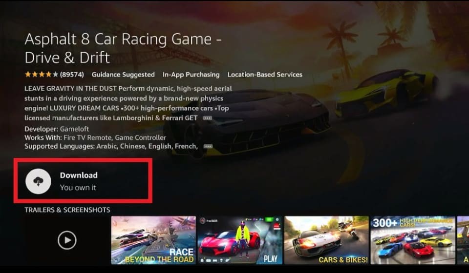 How to download Play Asphalt Road 8 on FireStick