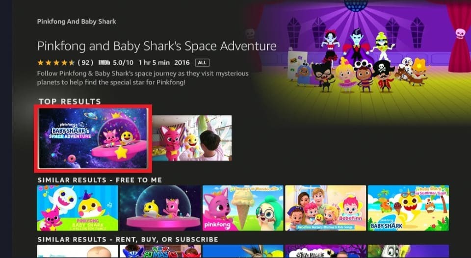 select Pinkfong and Baby Shark