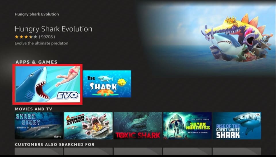 Hungry Shark Evolution game on firestick