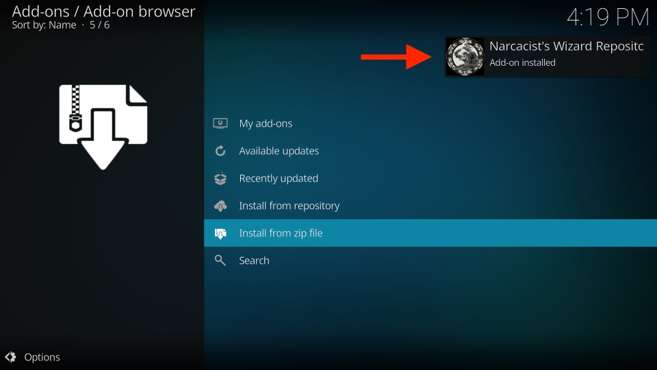 Narcacist’s Wizard Repository Add-on installed