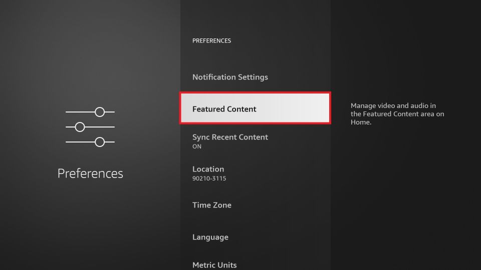 select Featured content option