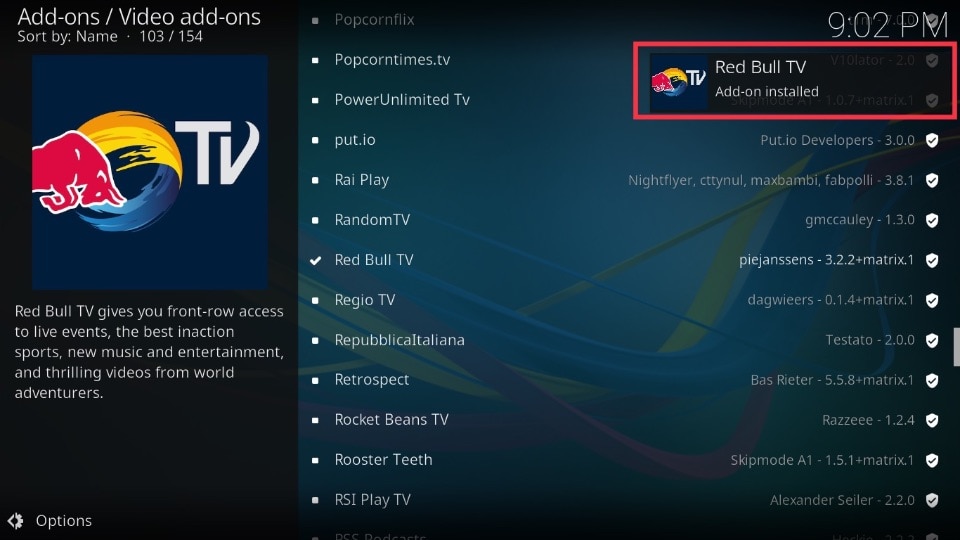 red bull tv addon installed