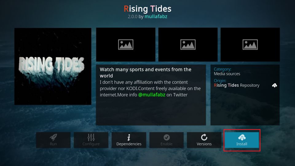 how to install rising tides kodi addon