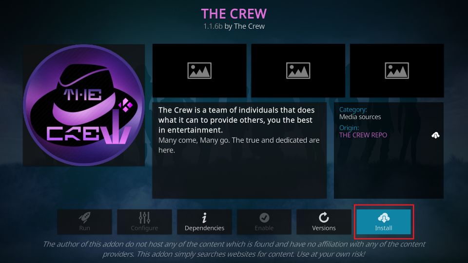 how to install the crew kodi addon