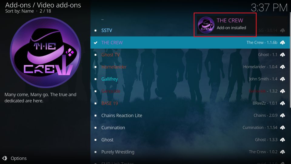 THE CREW Add-on installed