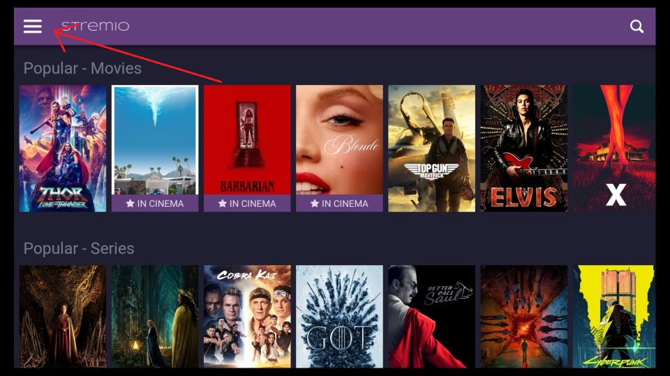click the hamburger icon