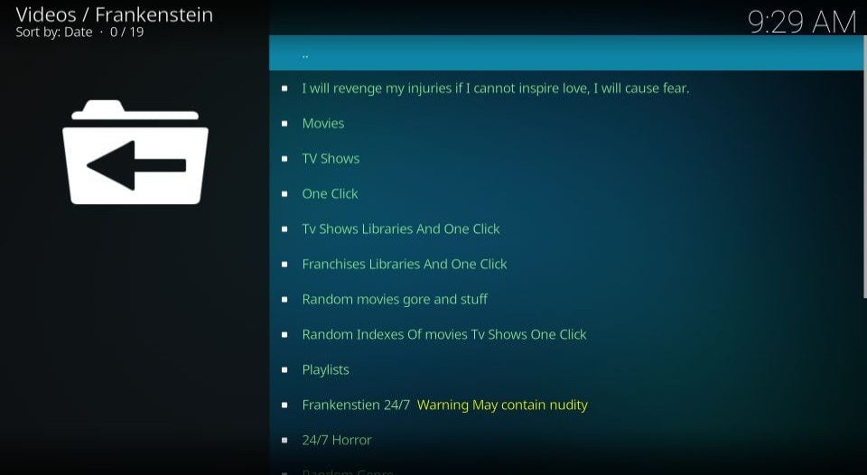 Frankenstein Kodi addon guide