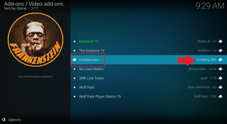 select Frankenstein Kodi addon