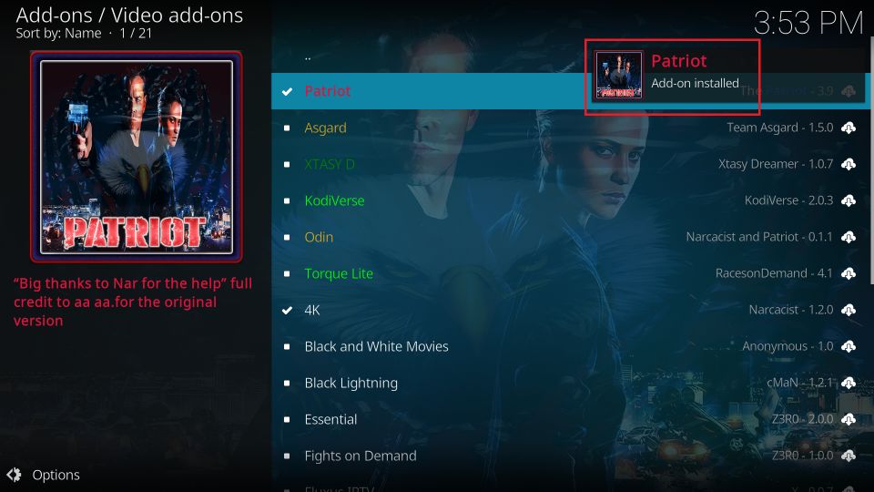 patriot kodi addon