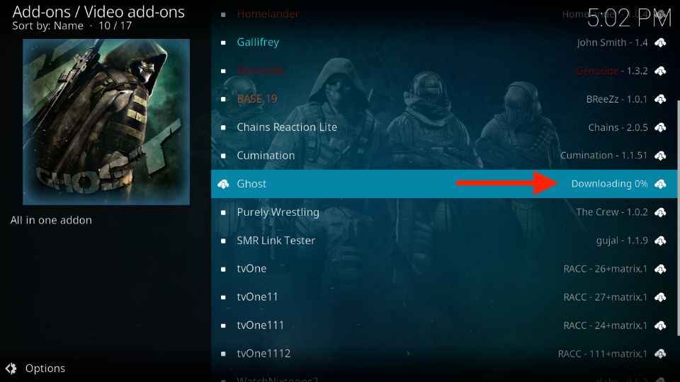 downloading ghost addon