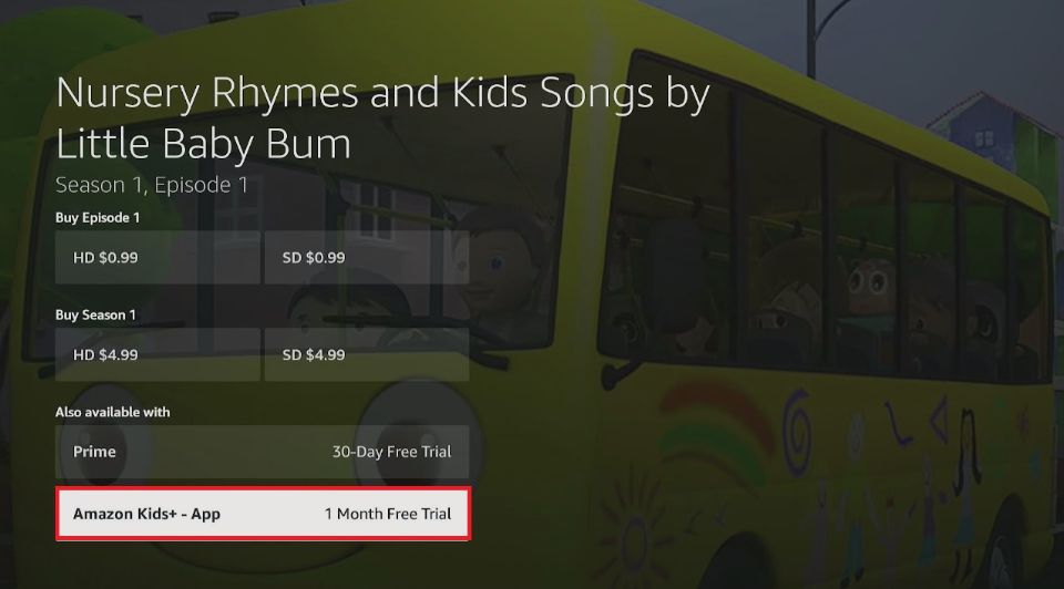select Amazon Kids+ app 1 Month Free Trial