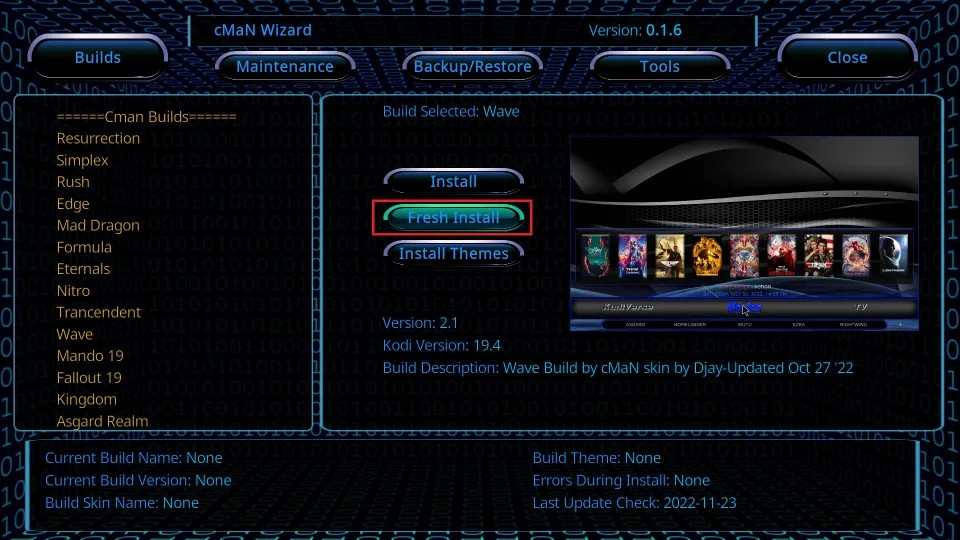 click on Fresh Install tab