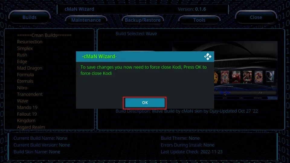 click OK to force close app