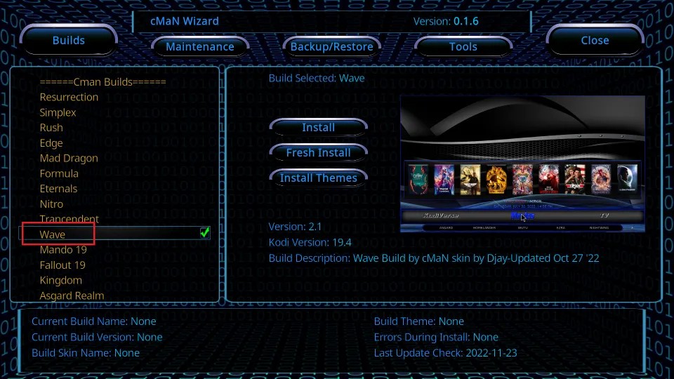 click Wave build on the list