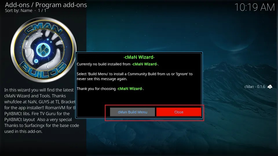 Build Menu cMan Wizard 19