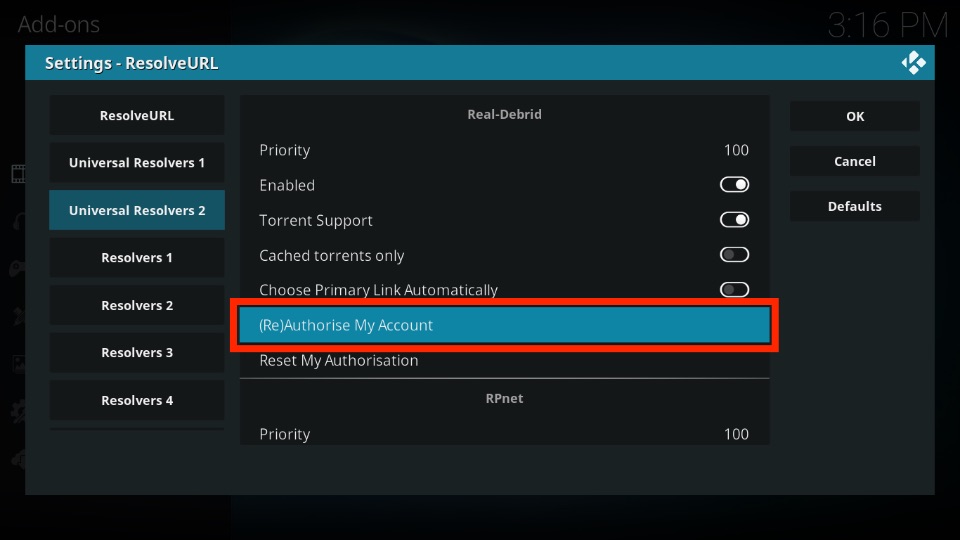 Choose (Re)Authorise My Account