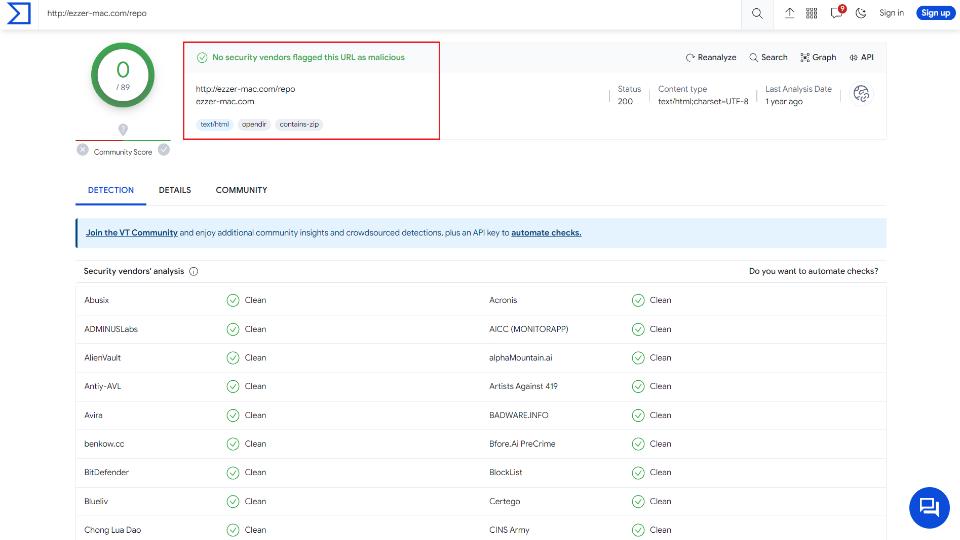 virus total scan ezzermac repo