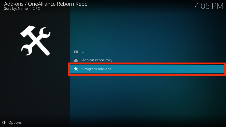 Open Program add-ons