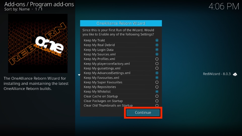 click on continue button