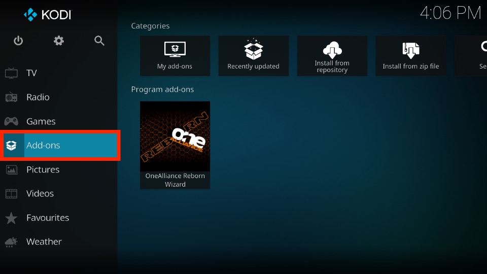 addons tab