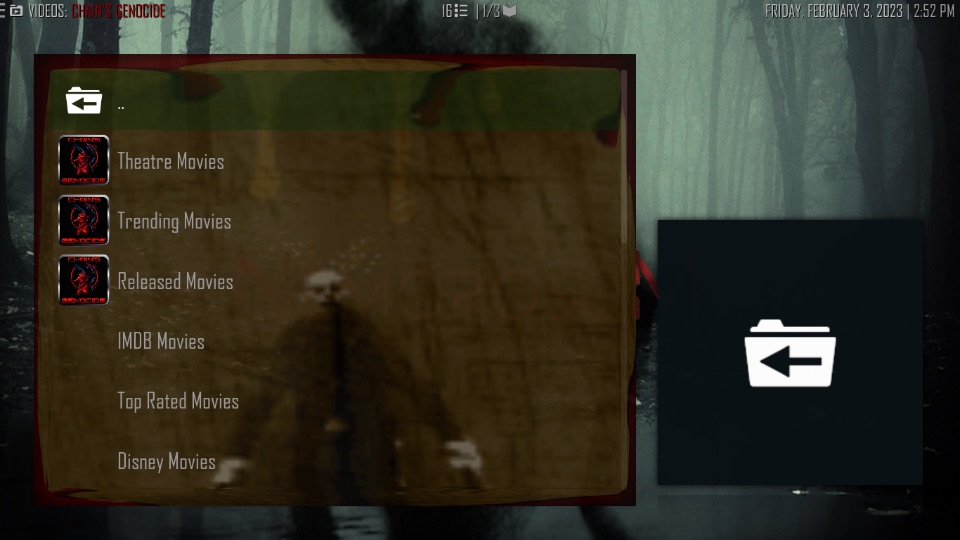 movies section of the Genocide Kodi addon