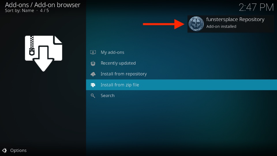 Funstersplace Repository Add-on installed