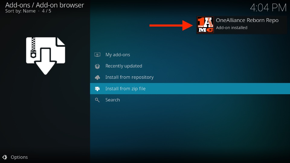 OneAlliance Reborn Repo Add-on installed