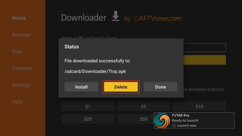 delete tv tap apk files