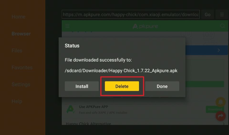 delete happy chick apk files