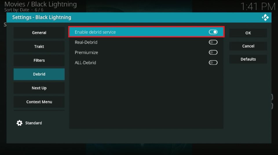 Click Enable Debrid service