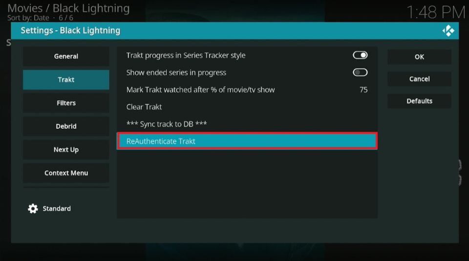 Click on Re-authenticate Trakt