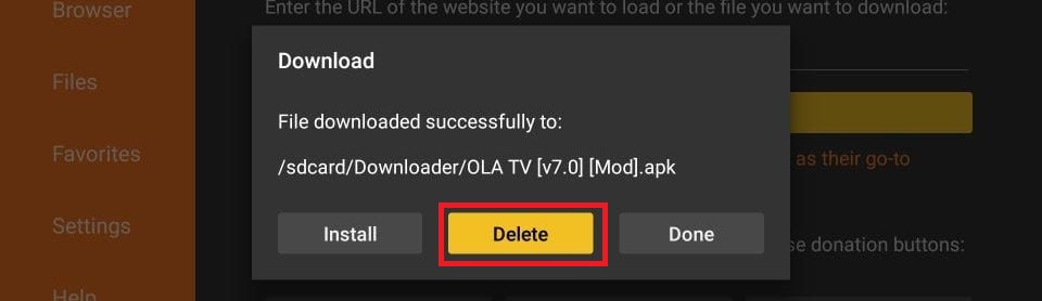 delete ola tv apk files