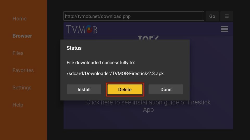 delete tvmob apk files