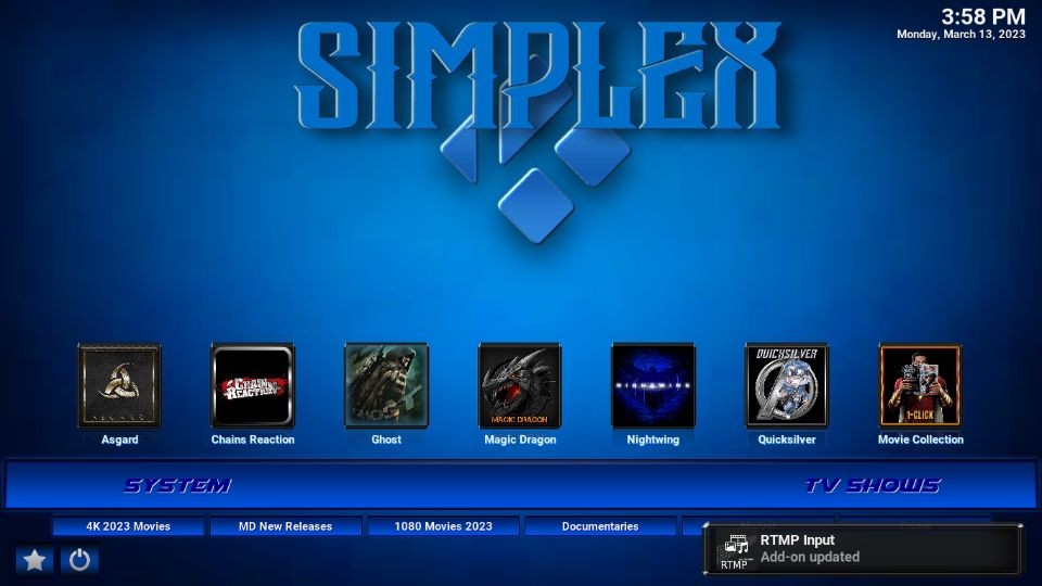 simplex kodi build home screen