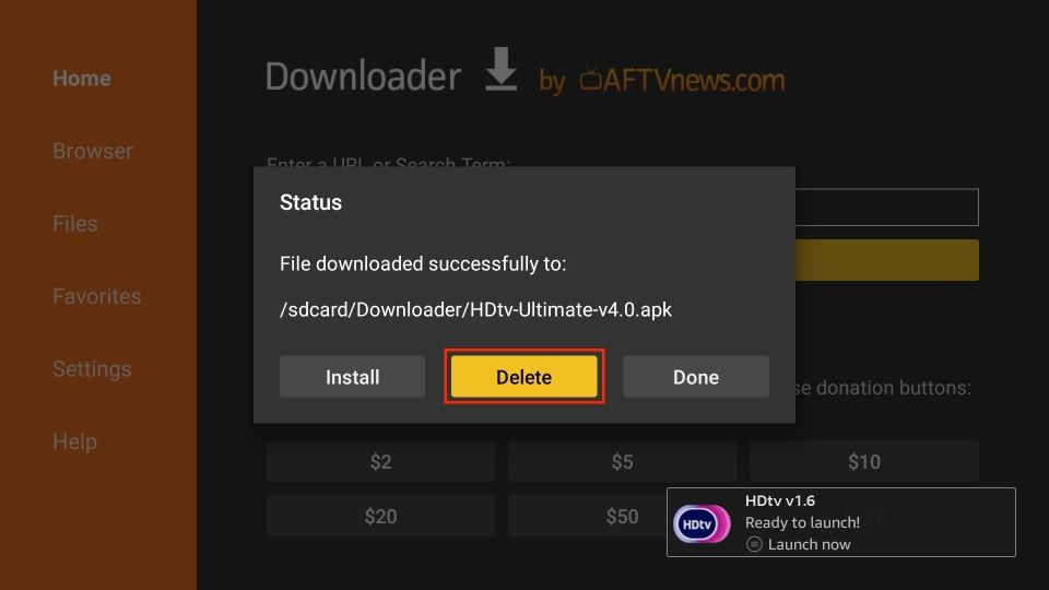 delete hdtv ultimate apk files