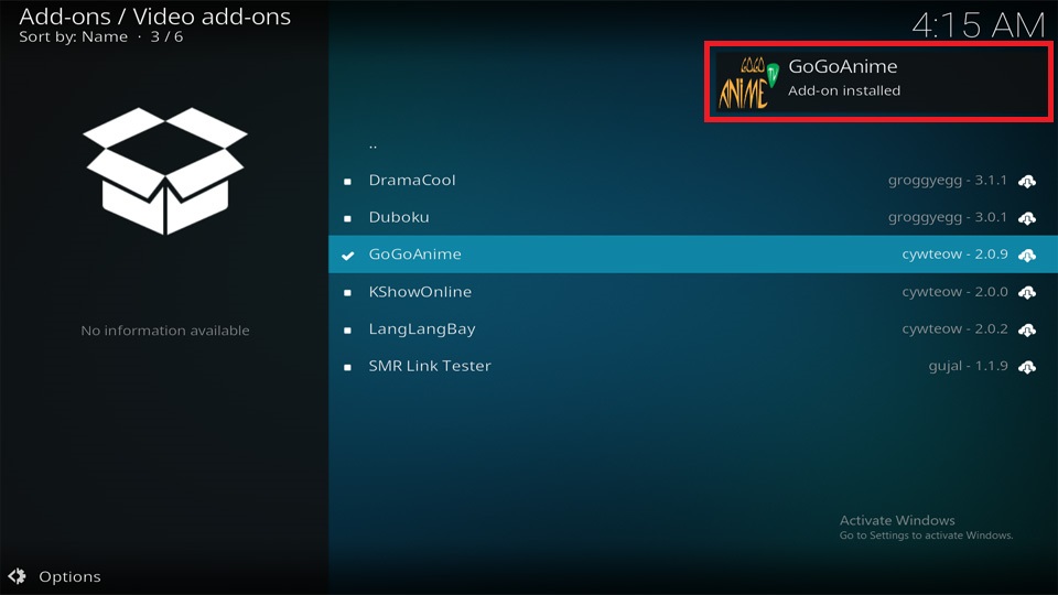 GoGoAnime Addon installed