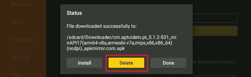 delete aptoide tv apk files