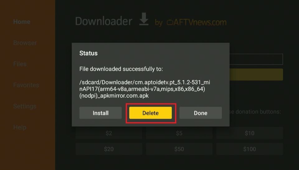 delete aptoide tv apk files