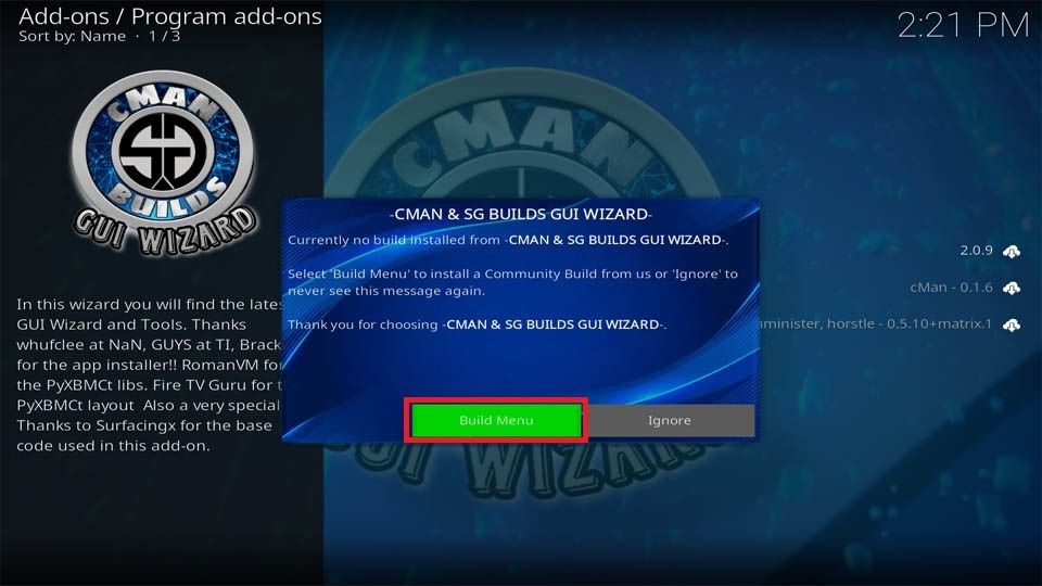 click on build menu